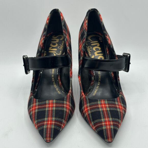 SAM EDELMAN x ANTHROPOLOGIE Montreal Mary Jane Heel Pumps Red Plaid Sz 8 $138 - Picture 3 of 7